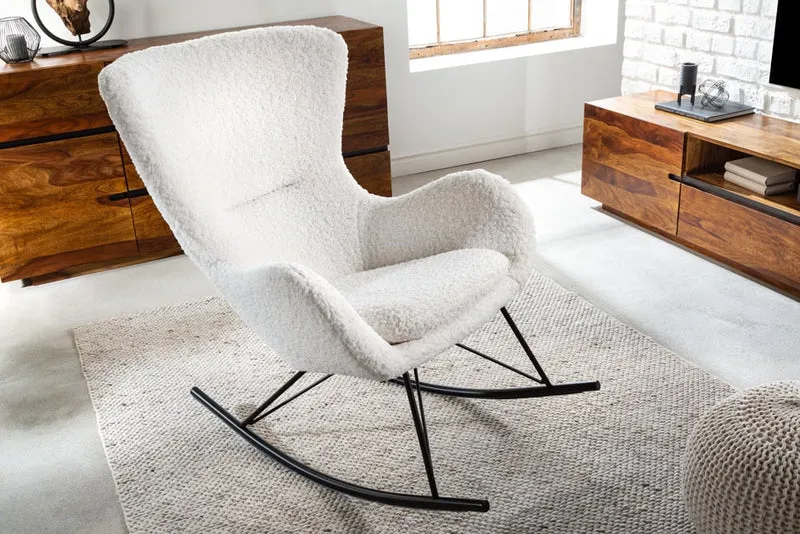 Bequemer Schaukelstuhl HYGGE weiss Bouclé Sessel