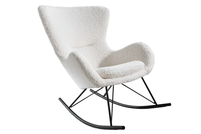Bequemer Schaukelstuhl HYGGE weiss Bouclé Sessel