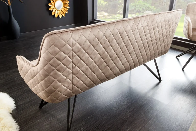 Elegante Sitzbank HORA ca.160cm Samt sand Retrostil Armlehnen