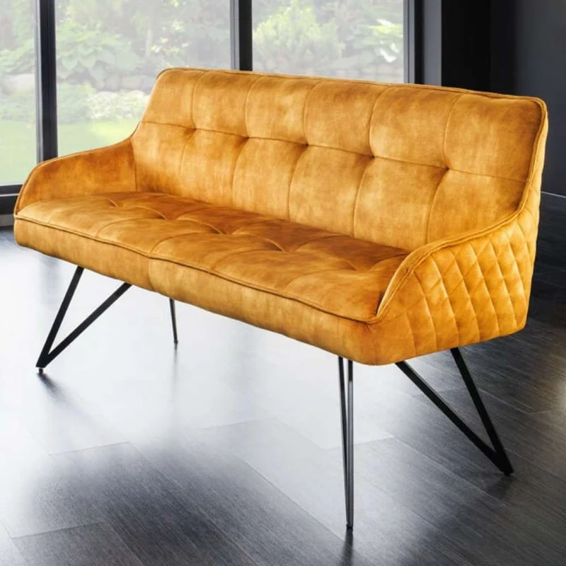 Elegante Sitzbank HORA ca.160cm Samt ocker-gelb Retrostil Armlehnen