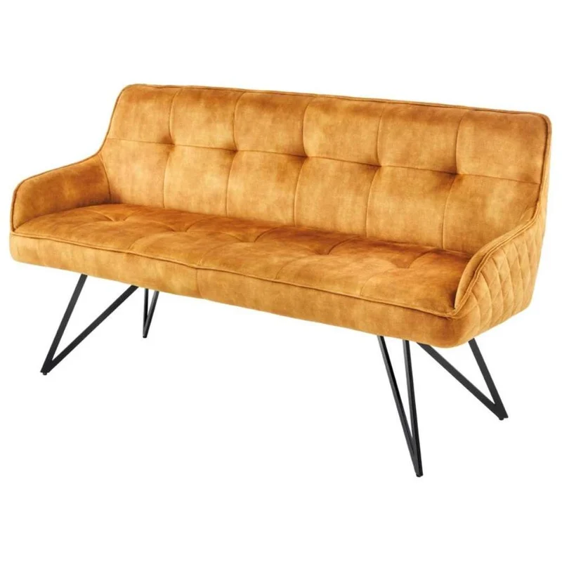 Elegante Sitzbank HORA ca.160cm Samt ocker-gelb Retrostil Armlehnen