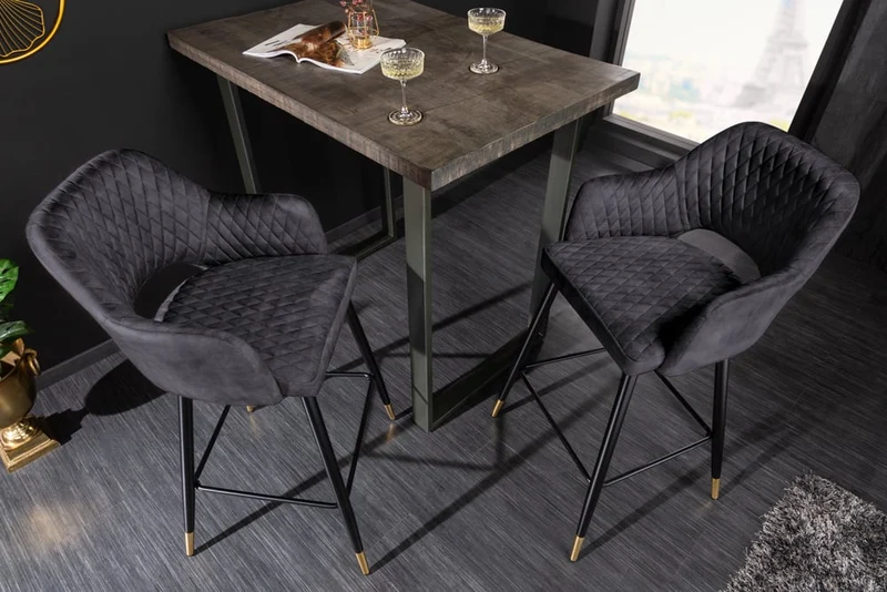Design Barhocker FRANCE grau Ziersteppung Armlehnen
