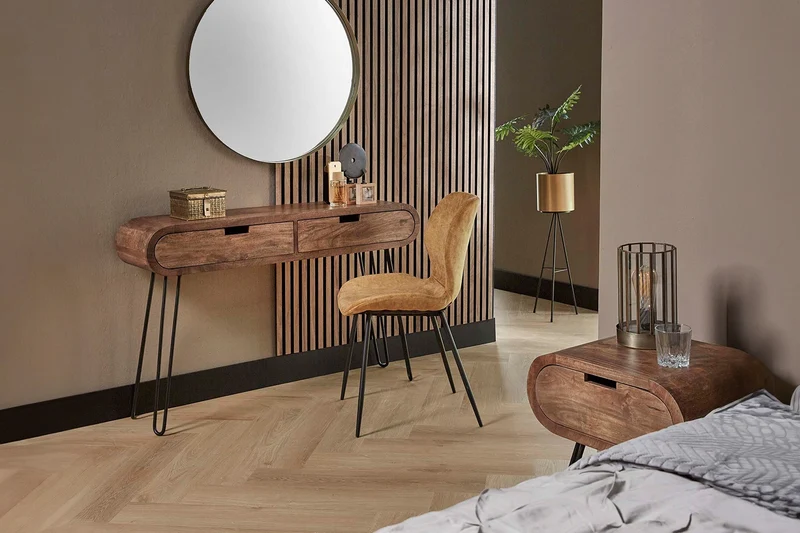 KAWOLA Schminktisch BARA Konsolentisch Mangoholz massiv natur 2 Schubladen