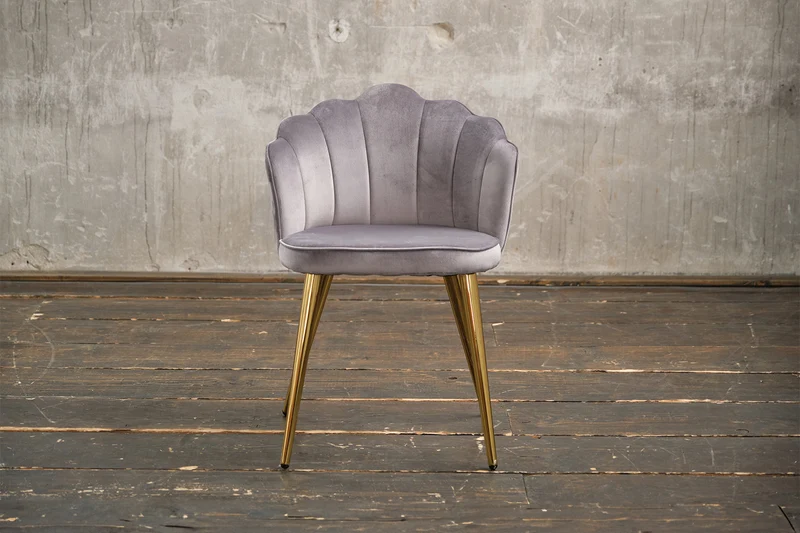B-Ware_ KAWOLA Stuhl SALLY Esszimmerstuhl Velvet silber Fuß gold