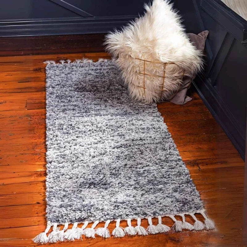Teppich High Shaggy Läufer Grau 80x250 cm