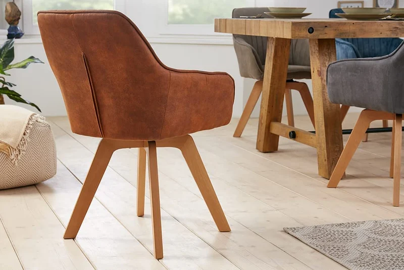 Moderner Drehstuhl NOVO used-brown Buchenholz Beine Armlehnen