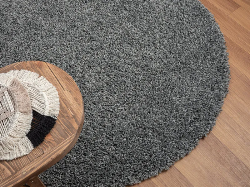 Hochflor Teppich SHAGGY grau rund diverse Größen
