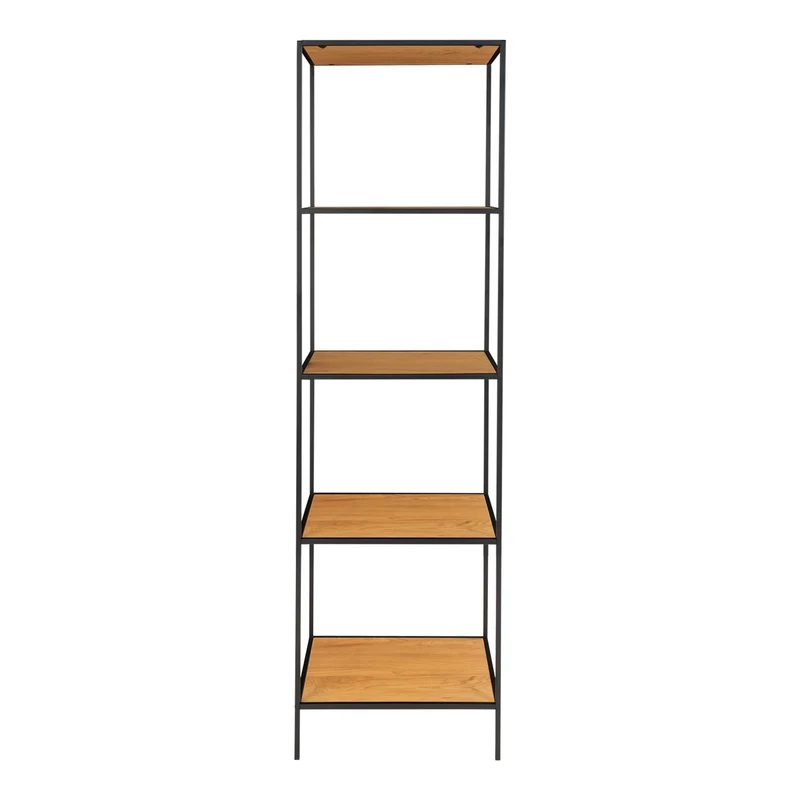 Modernes Regal LEVEN 170cm schwarz + 5 Eichelook Regalböden