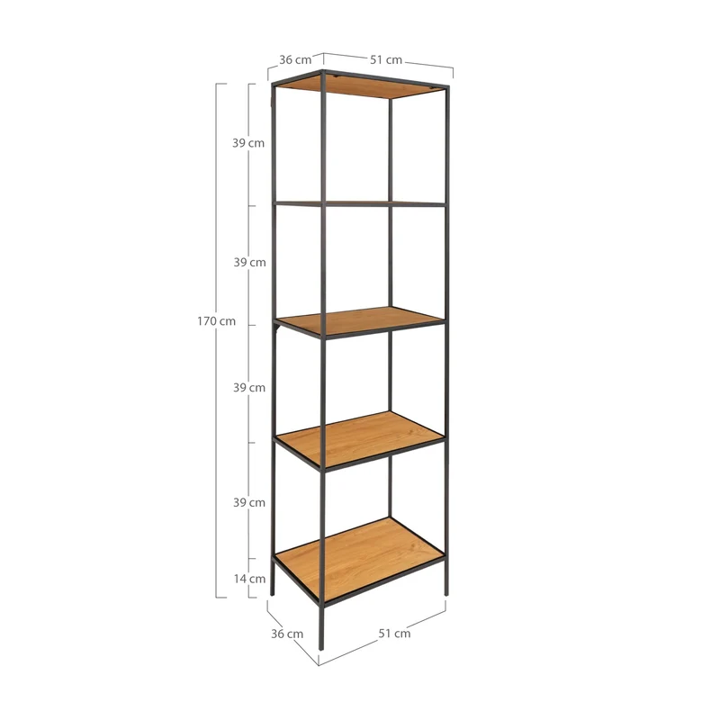 Modernes Regal LEVEN 170cm schwarz + 5 Eichelook Regalböden
