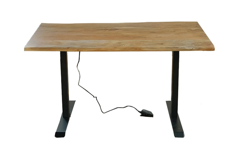 KAWOLA Schreibtisch LORA elektrisch höhenverstellbarer Schreibtisch 140x85cm mit Baumkante massiv