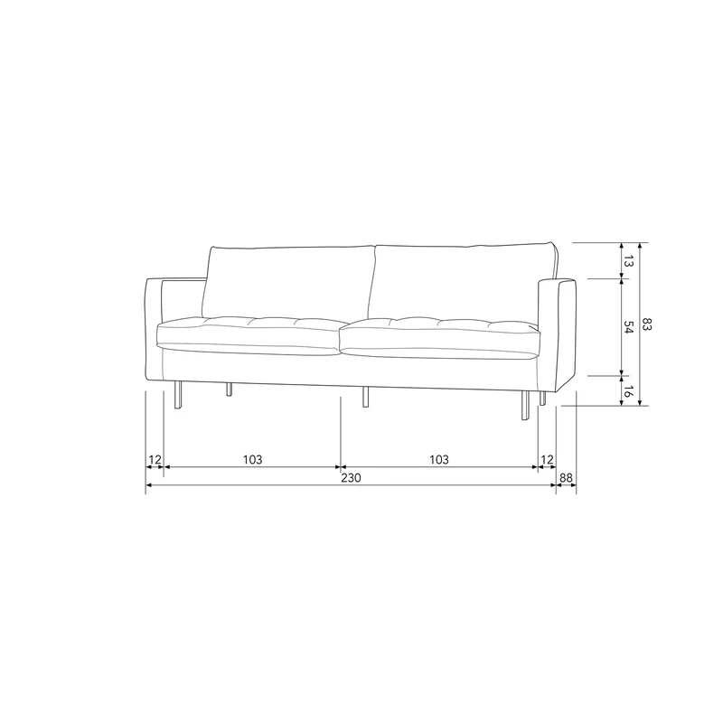 Rodeo classic 2,5-sitzer sofa velvet rost