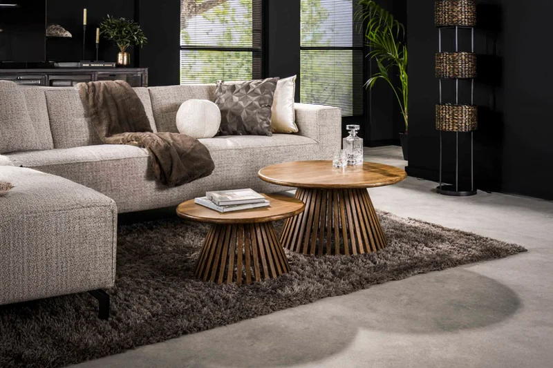 KAWOLA Couchtisch LANI Set 2-tlg. Mangoholz braun Fuß konisch
