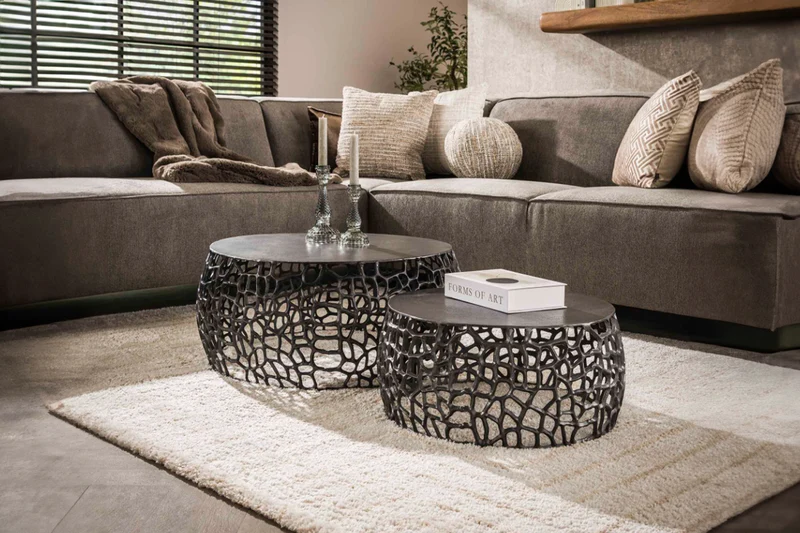 KAWOLA Couchtisch SONO Set 2-tlg. Metall schwarz