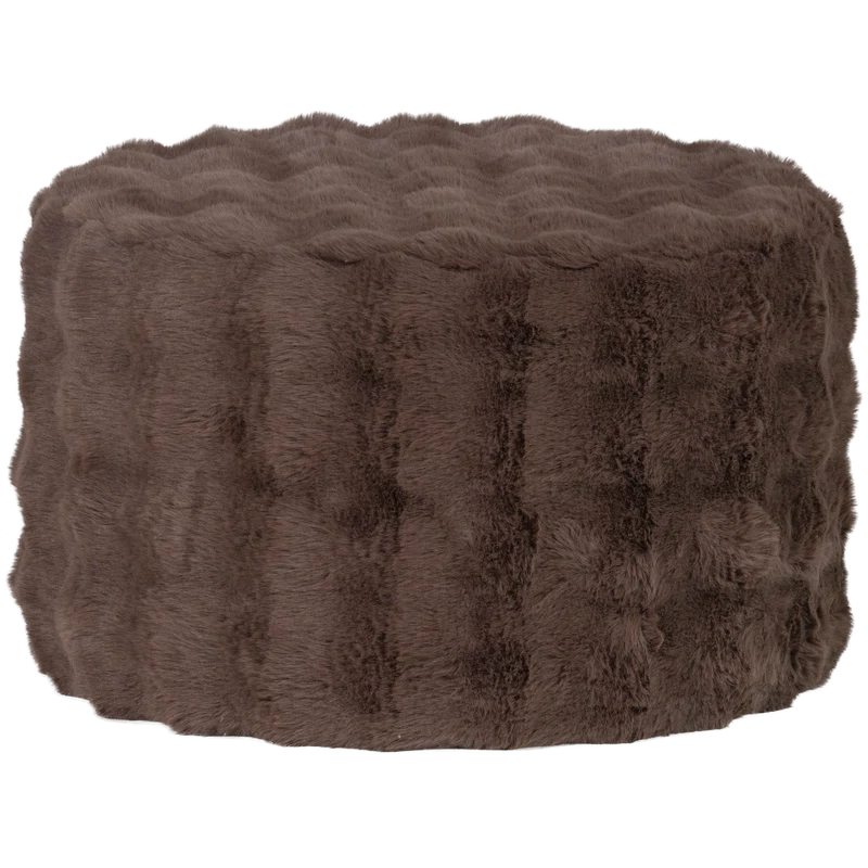 Olven Pouf niedrig flauschiger Stoff braun