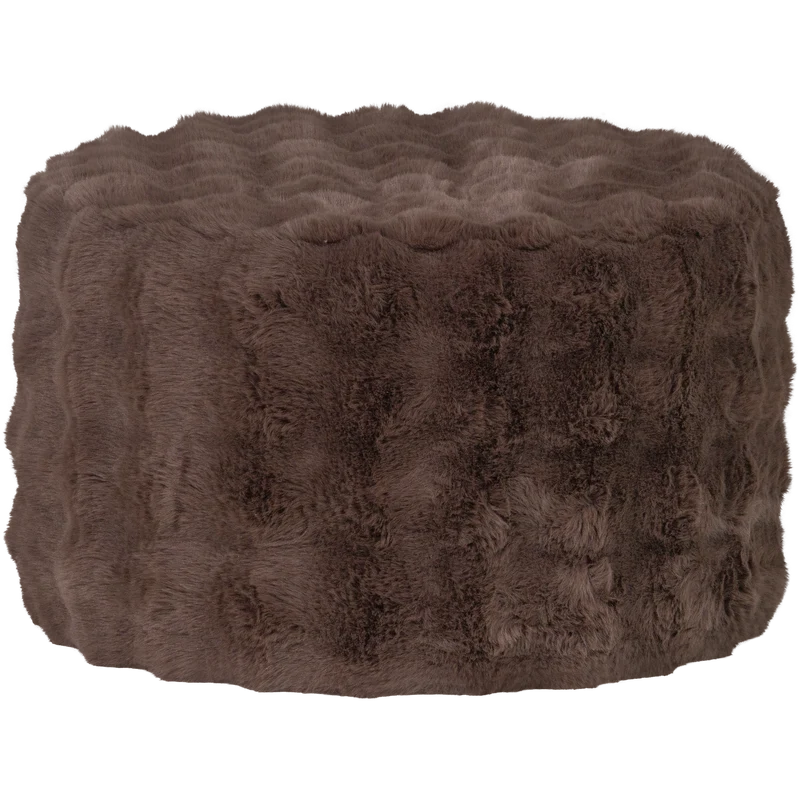 Olven Pouf niedrig flauschiger Stoff braun