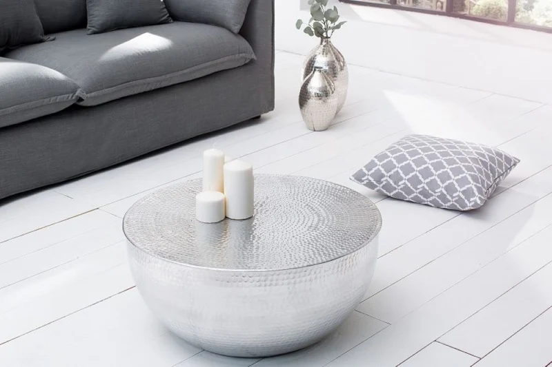 Design Couchtisch MARTELLO No.1 Aluminium 60cm silber Hammerschlag