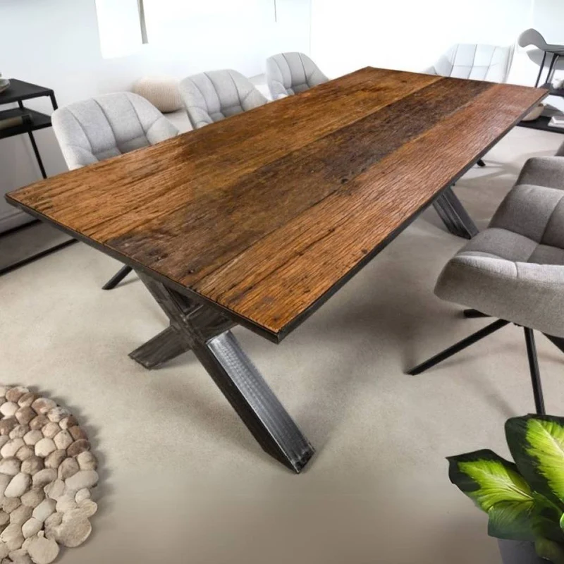 Industrie-Design Esstisch REFLEX 180cm recyceltes Holz X-Gestell