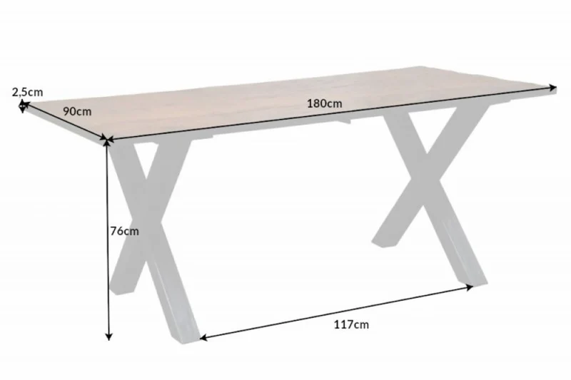 Industrie-Design Esstisch REFLEX 180cm recyceltes Holz X-Gestell