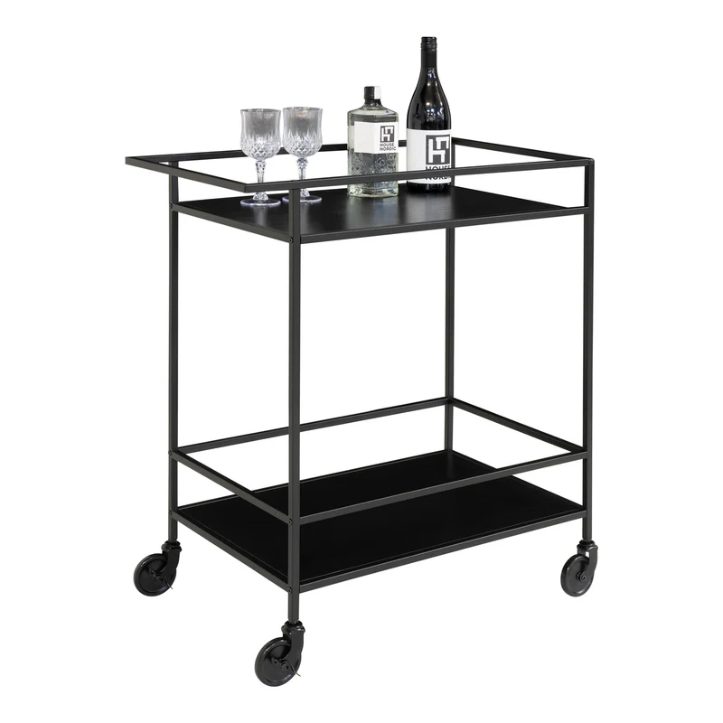 Moderner Bar-Rollwagen LEVEN 80cm schwarz Servierwagen Küchenwagen