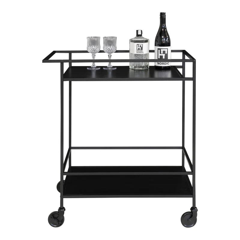 Moderner Bar-Rollwagen LEVEN 80cm schwarz Servierwagen Küchenwagen