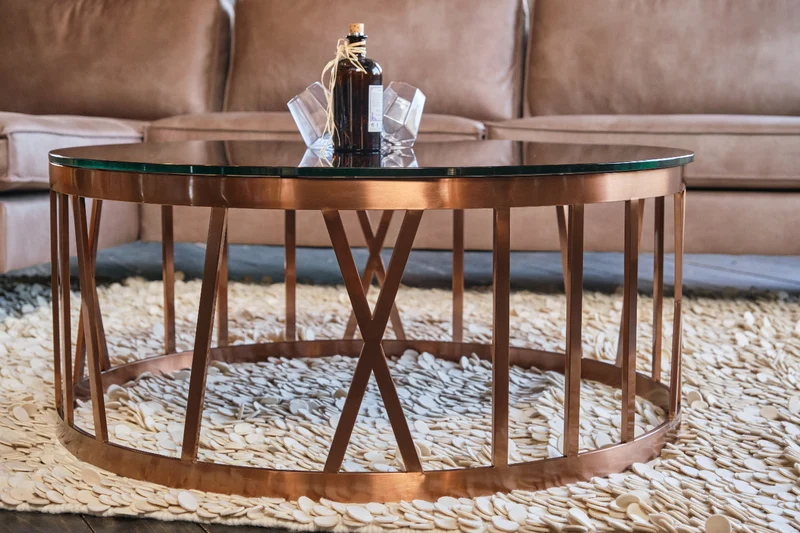 KAWOLA Couchtisch MELLA Tisch Glas Gestell rosé gold