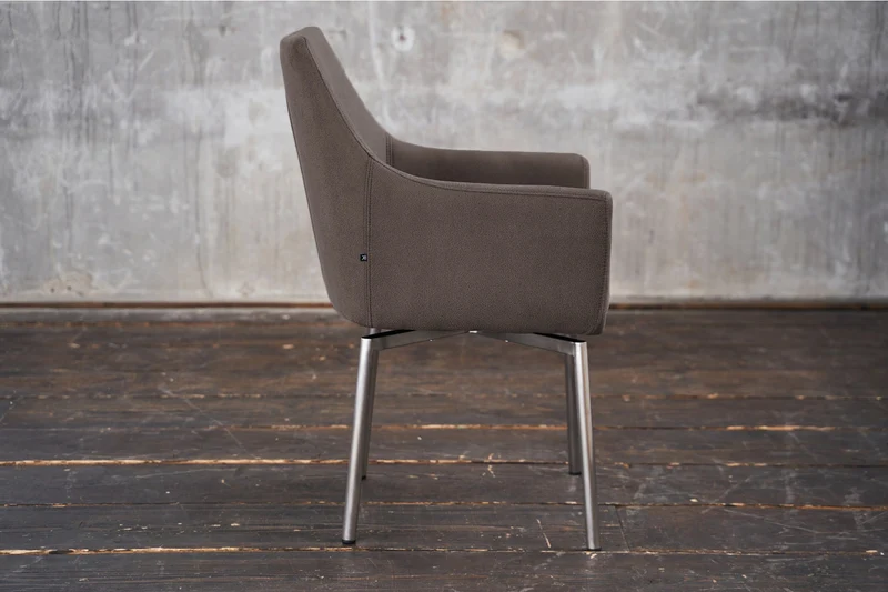 KAWOLA Stuhl Cali Sessel Microfaser Esszimmerstuhl taupe Füße Edelstahl