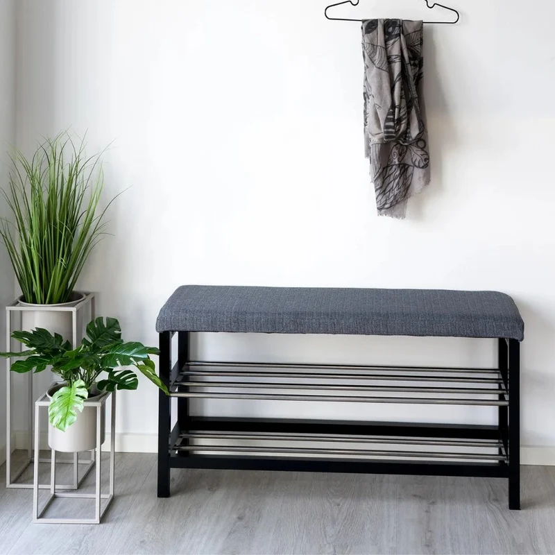 Moderne Bank DOVER grau/schwarz zwei Regalböden ca. 100cm
