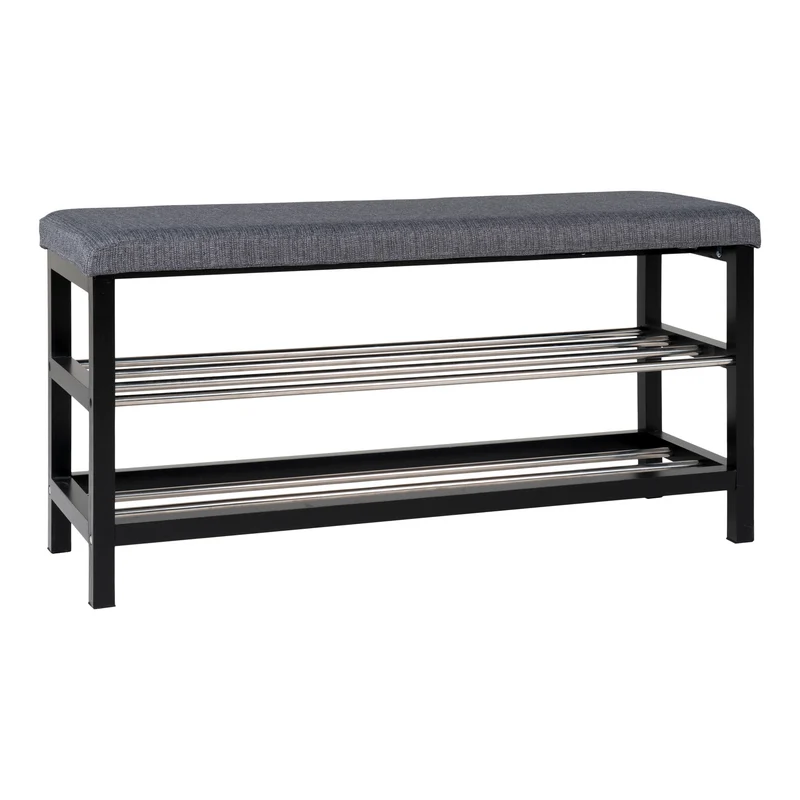 Moderne Bank DOVER grau/schwarz zwei Regalböden ca. 100cm