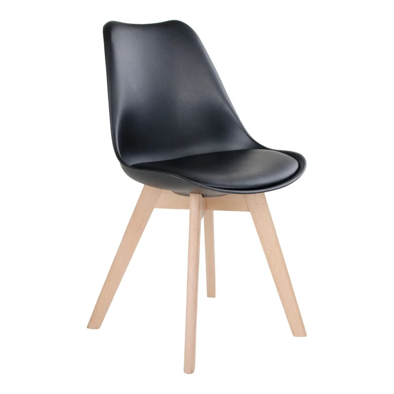 Design Stuhl DELMO (2er Set) schwarz + Holzbeine