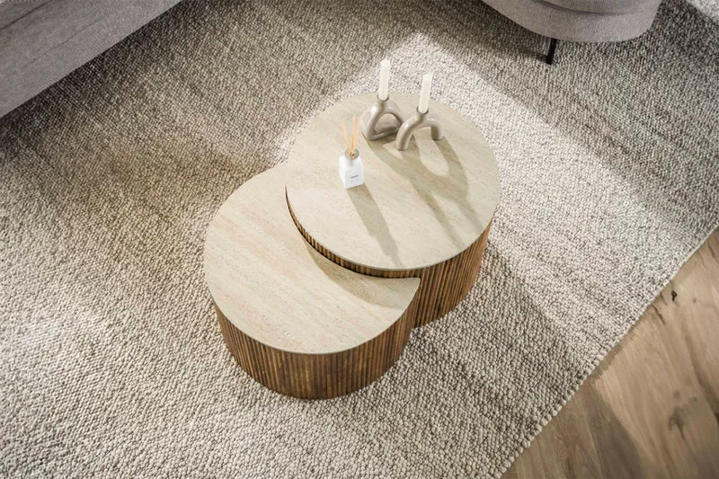 KAWOLA Couchtisch DESEADO Set 2-tlg. Keramik weiß
