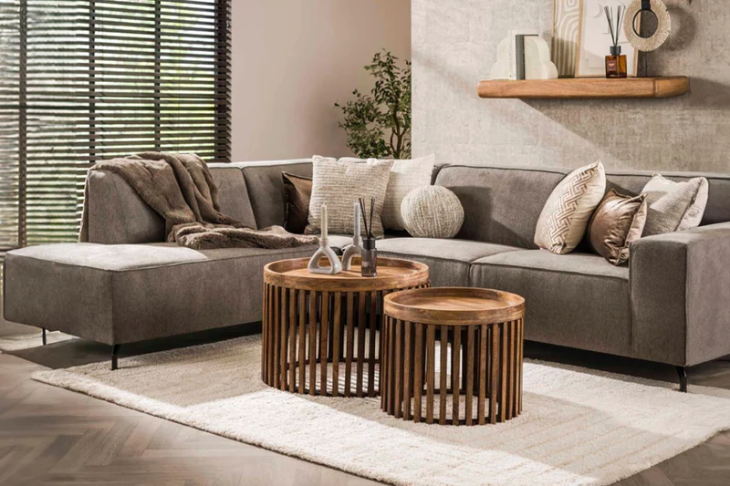 KAWOLA Couchtisch LANI Set 2-tlg. Mangoholz braun Fuß rund