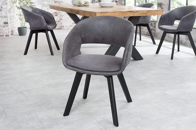 Design Stuhl DENMARK grau Mikrofaser schwarze Holzbeine