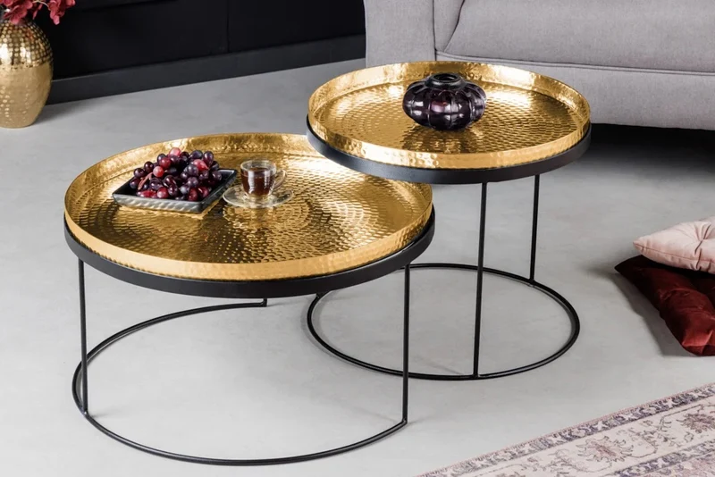 Modernes 2er Set Couchtisch MARTELLO schwarz gold