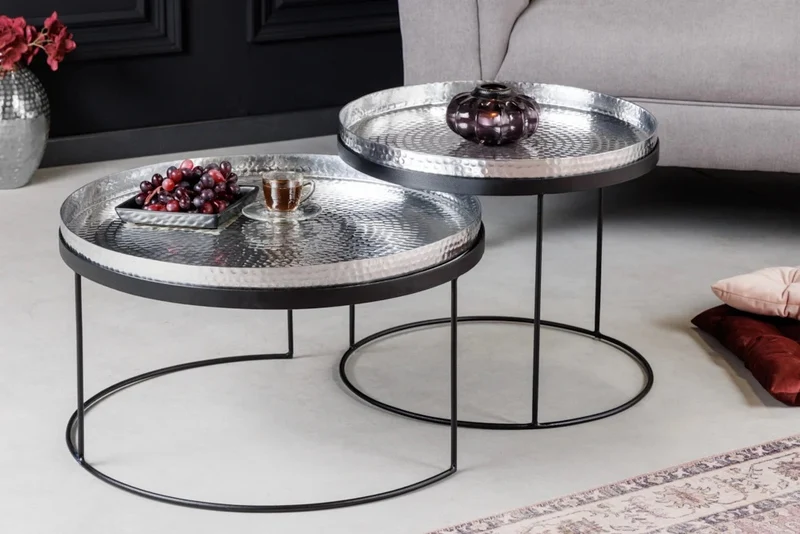 Modernes 2er Set Couchtisch MARTELLO schwarz silber
