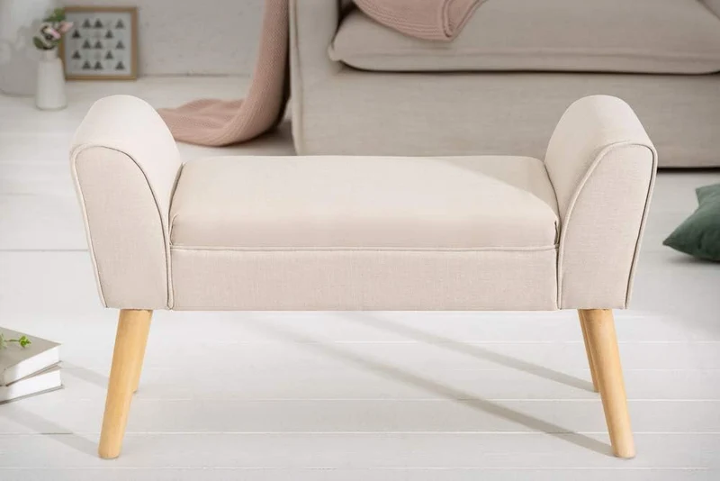 Elegante Sitzbank CAROLIN 90cm beige Polsterbank Armlehne