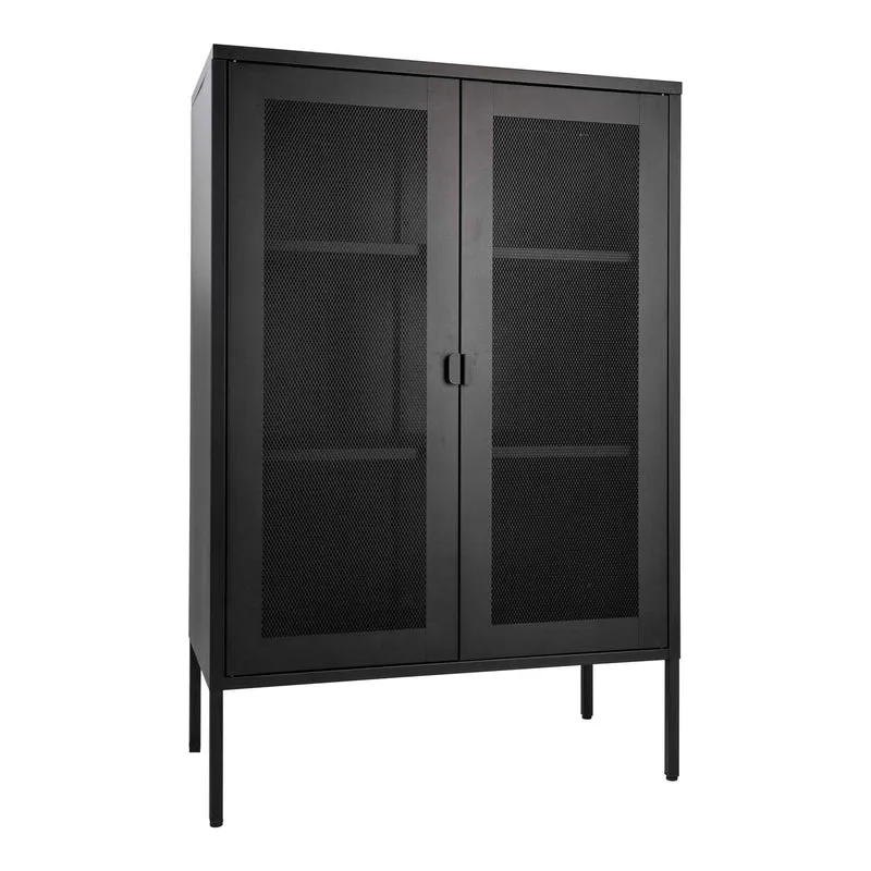 Modernes Highboard SYDNEY 120x80cm schwarz Metall Gittertür