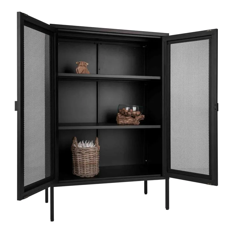 Modernes Highboard SYDNEY 120x80cm schwarz Metall Gittertür