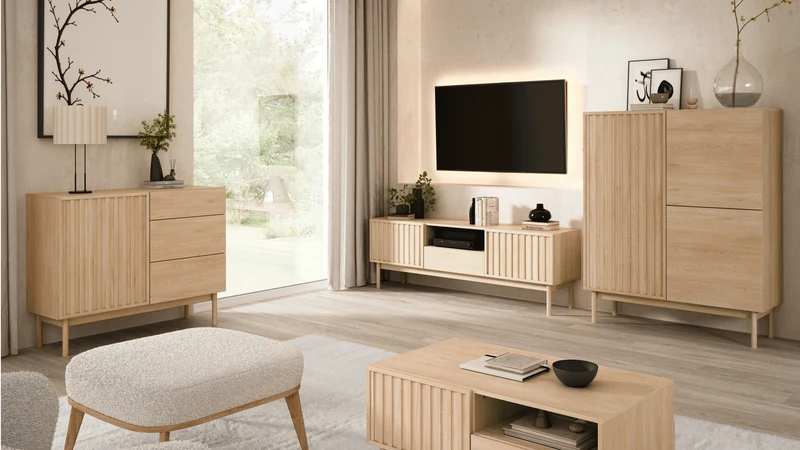 Savira Modernes TV-Lowboard mit 2 Türen in Cremona Eiche – Stilvolles TV-Möbel im Premium-Design