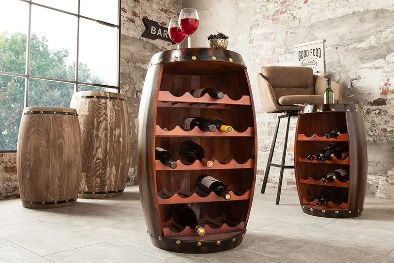 Originelles Flaschenregal BOTELLA 80cm braun Weinfass Pinienholz