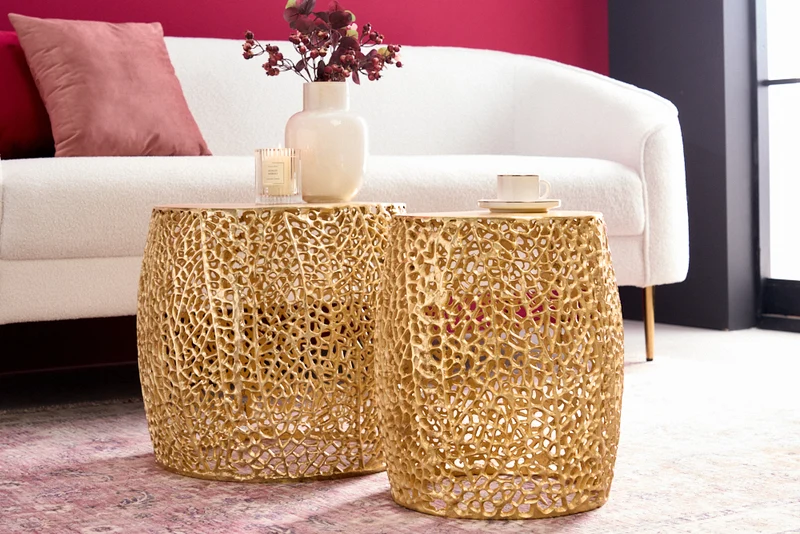 Extravagantes 2er Set Couchtisch RIXOS gold Metall Handarbeit