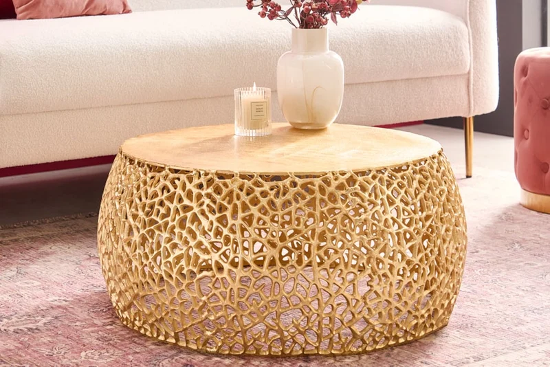 Extravaganter Couchtisch RIXOS ca.73cm gold Metall Handarbeit