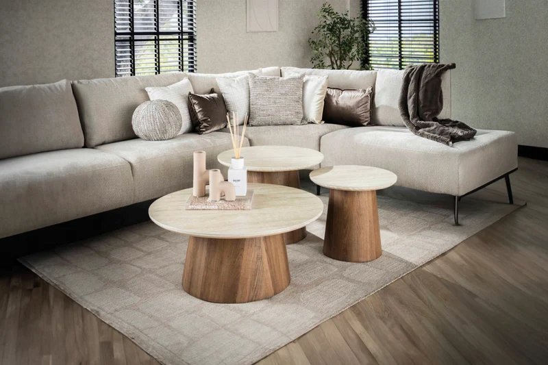 KAWOLA Couchtisch PRETO Set 3-tlg. Keramik weiß