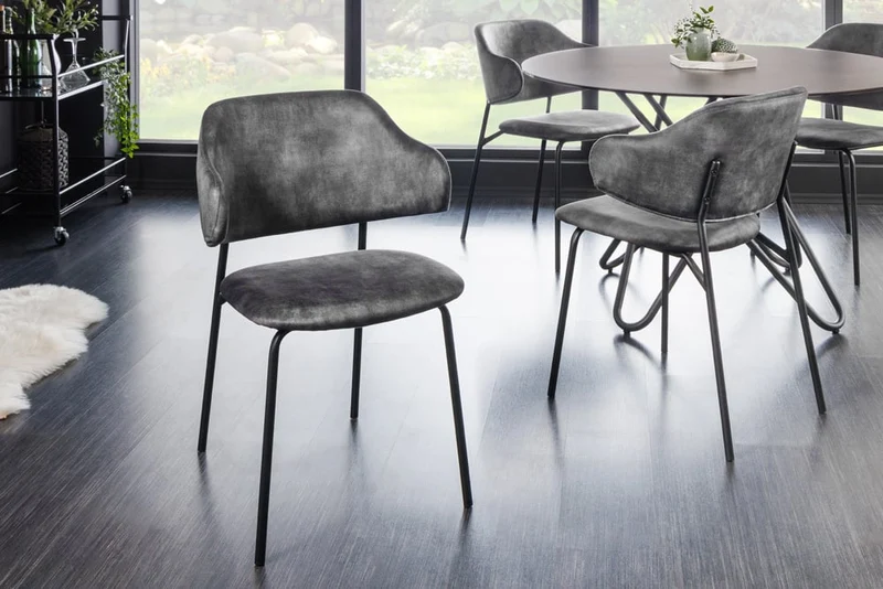 Moderner Stuhl MODA grau Samt Metallbeine