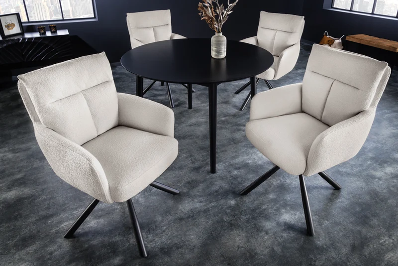 Bequemer Drehstuhl CHARLES mit Federkernpolsterung beige Bouclé
