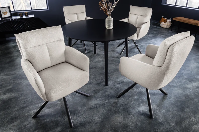 Bequemer Drehstuhl CHARLES mit Federkernpolsterung beige Bouclé