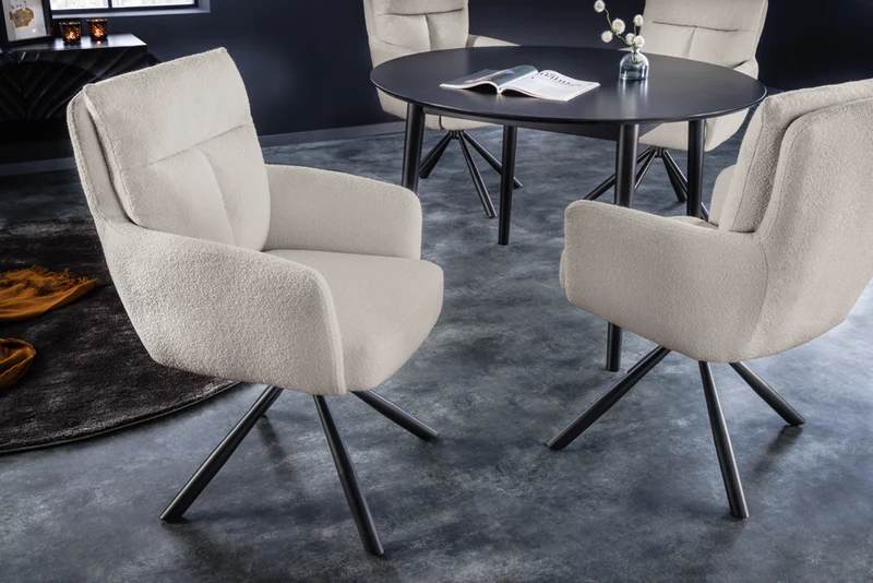 Bequemer Drehstuhl CHARLES mit Federkernpolsterung beige Bouclé