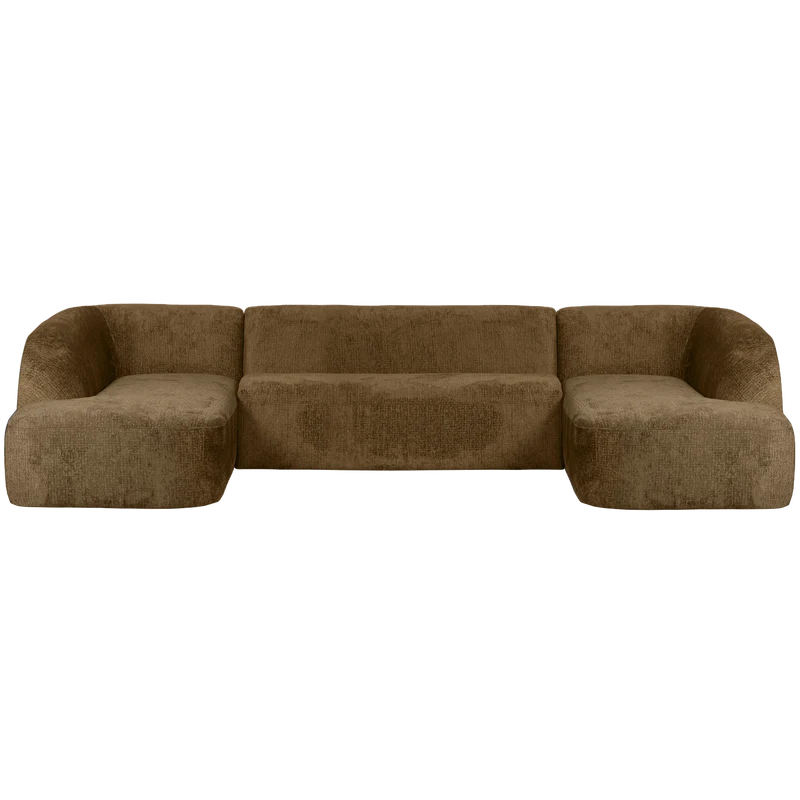 Sloping U-shape sofa structure velvet brass