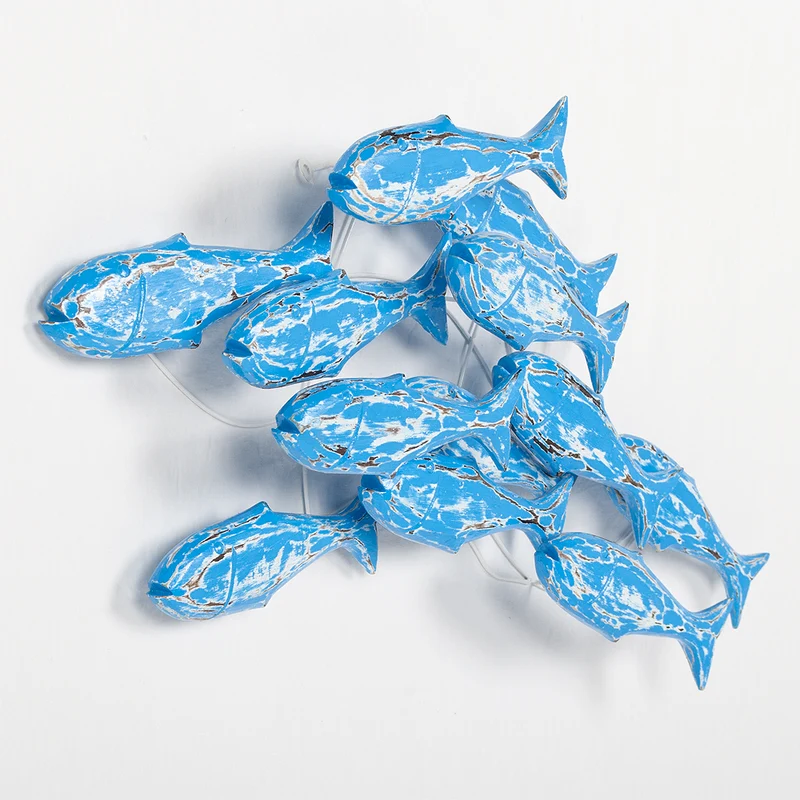 Wand-Deko IKAN Blue Wash ca. 80x40cm Albasia Holz Fische