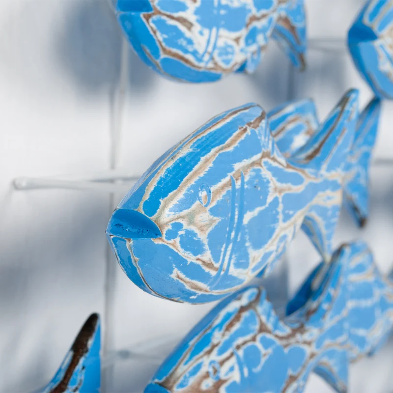 Wand-Deko IKAN Blue Wash ca. 80x40cm Albasia Holz Fische