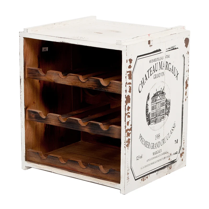 Flaschenbox SURAT Antique White ca. H40cm Mahagoni Shabby Weinregal